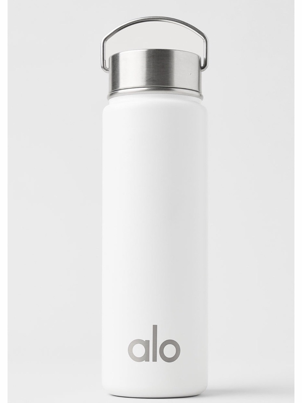 ALO Yoga White Stainless Steel Water Bottle with Silver Cap